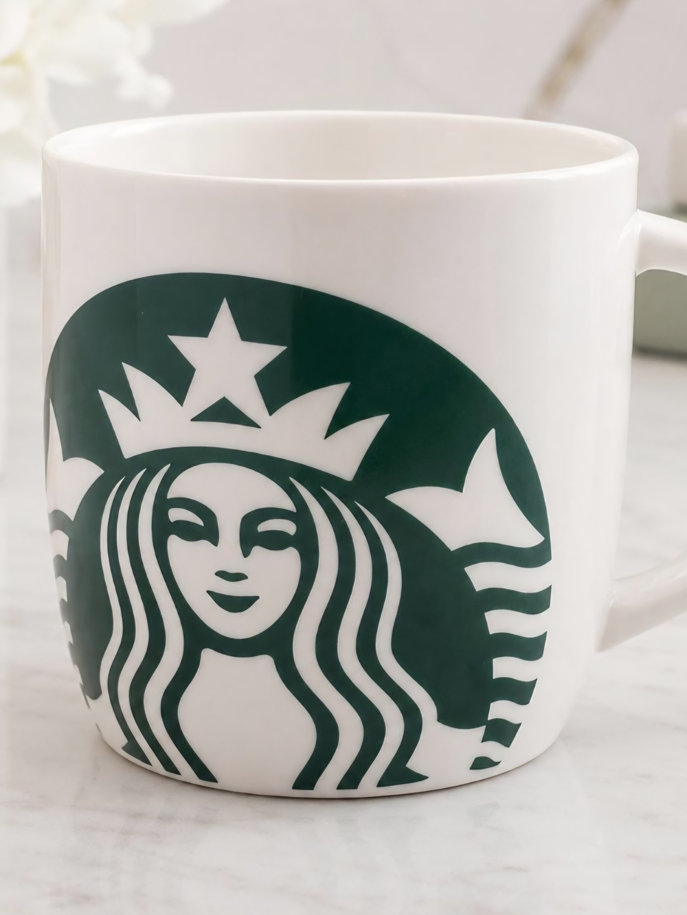 2017 Starbucks 14 oz White Ceramic Coffee Mug | Classic Green Siren Logo Mug